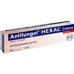 Schachtel mit Creme gegen Hautpilz mit dem Wirkstoff Clotrimazol.