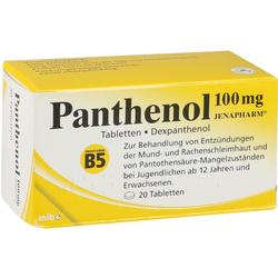 Gelbe Packung mit Panthenol-Tabletten gegen Entzündungen im Mund- und Rachenbereich.