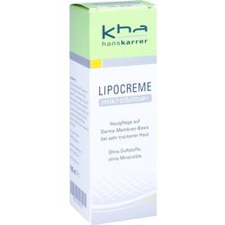 Grüne und weiße Verpackung einer Lipocreme für trockene Haut.