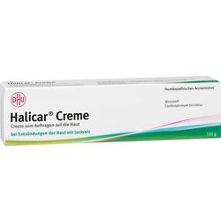 Eine weiße Packung einer Halicar Creme gegen Hautjucken.