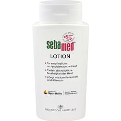 Weiße Flasche Sebamed Lotion für empfindliche Haut mit pH-Wert 5,5.