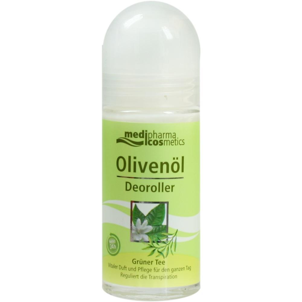 Grüner Olivenöl-Deoroller mit grünem Tee für lange Frische.