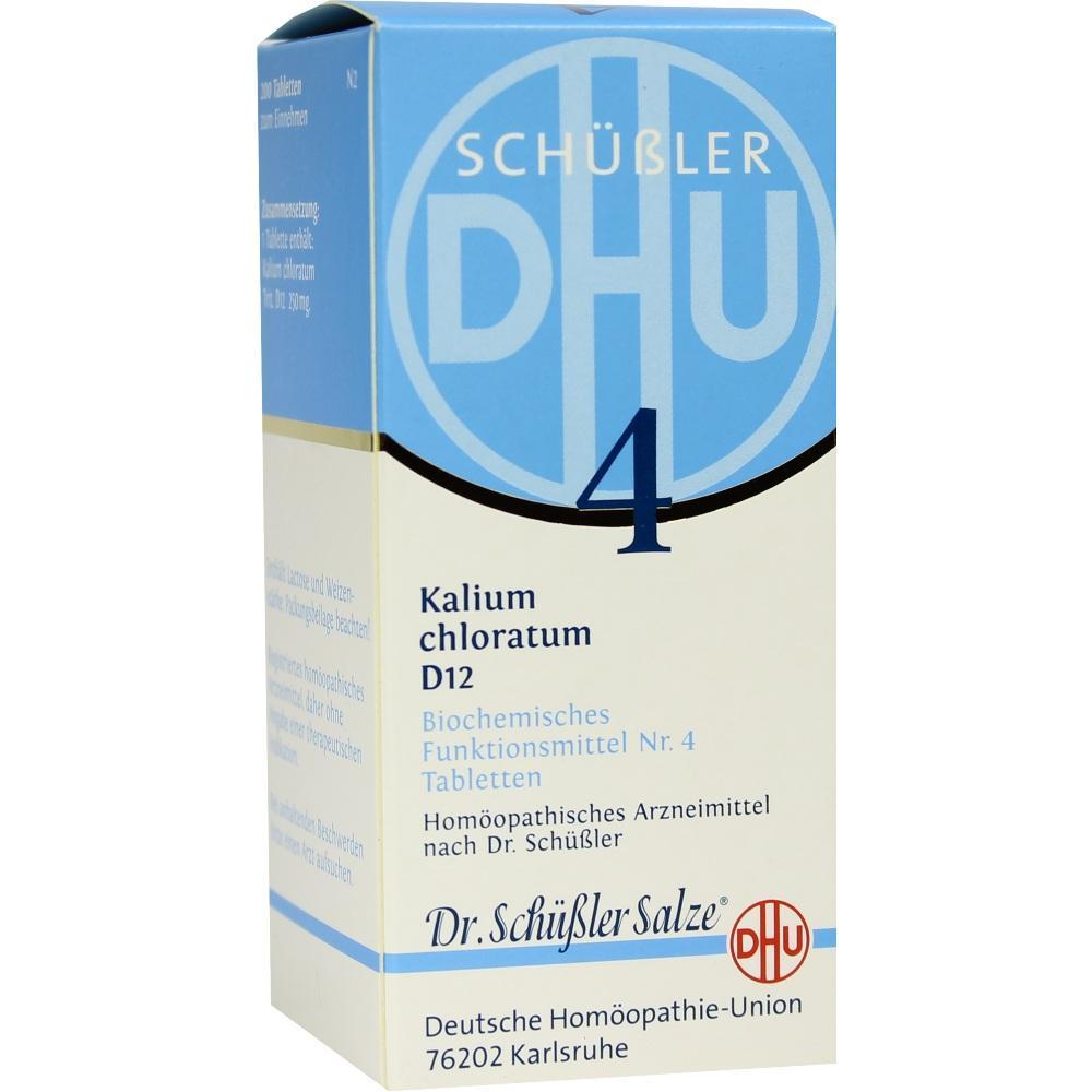 Packung von Schüßler Salz Nr. 4, Kalium chloratum, von der Deutschen Homöopathie-Union.